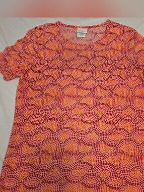Jaclyn Smith Blouse Medium Round Neck Pink, Orange, Red Geometric Abstract Shirt